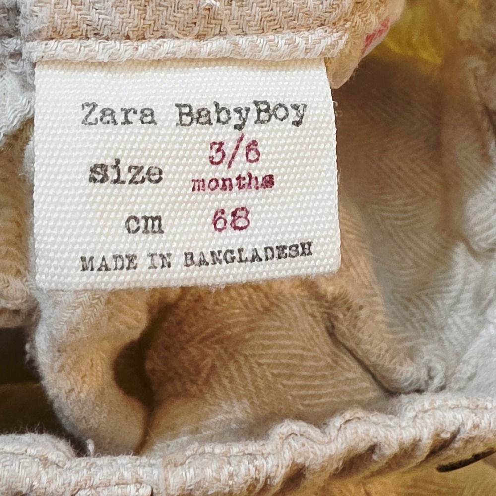 Zara Baby Boy Herringbone Trousers Beige Oatmeal Pants 3/6 Months - Picture 4 of 5